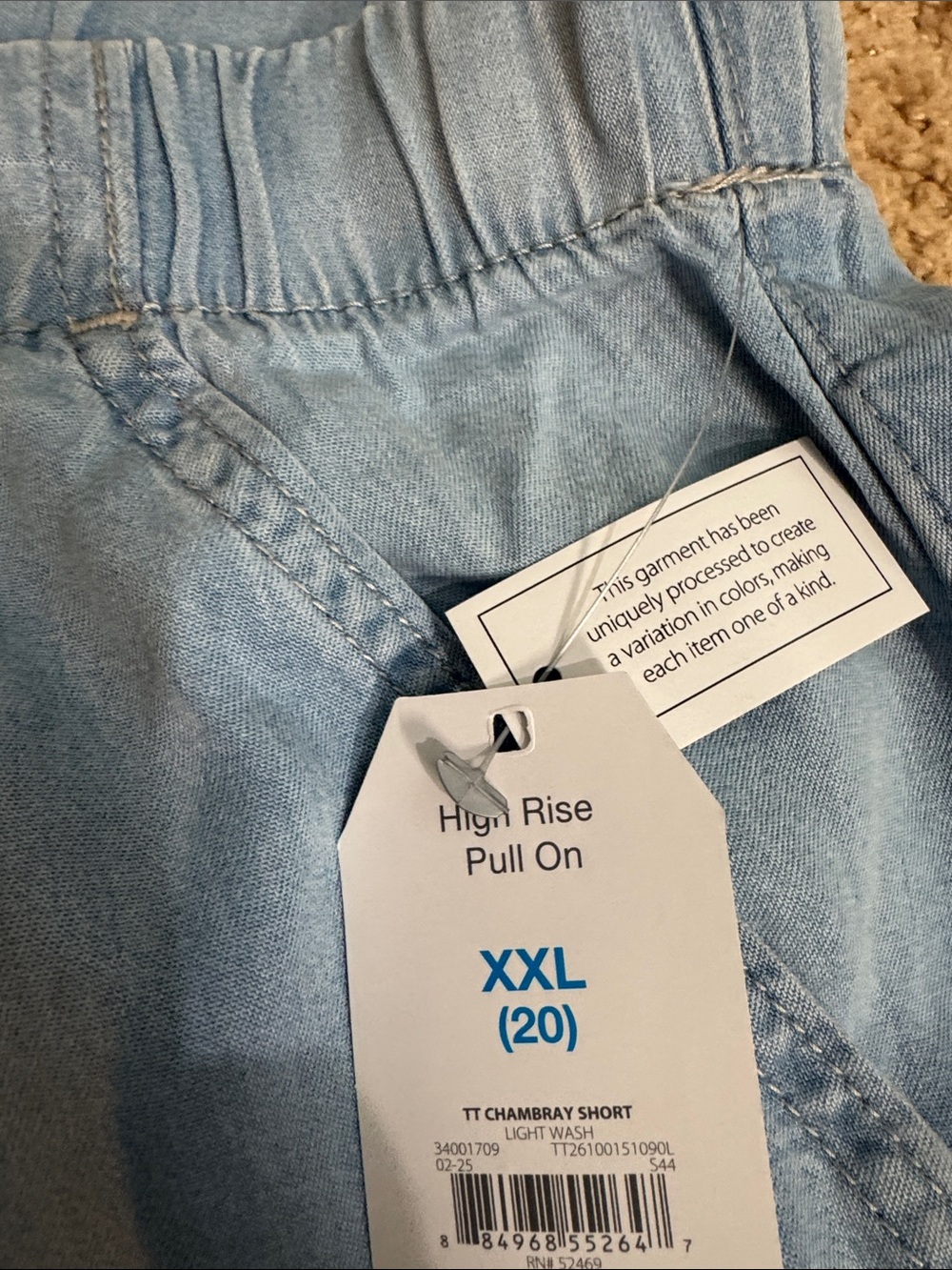 Time and Tru Light Blue Denim-Style Drawstring Women's Shorts - Picture 2 of 4